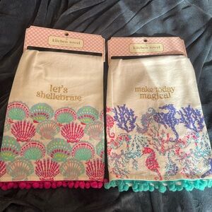 Simply Southern Two 28”x 28” Magical/Shell Kitchen Towels, India Made, new/pkg.